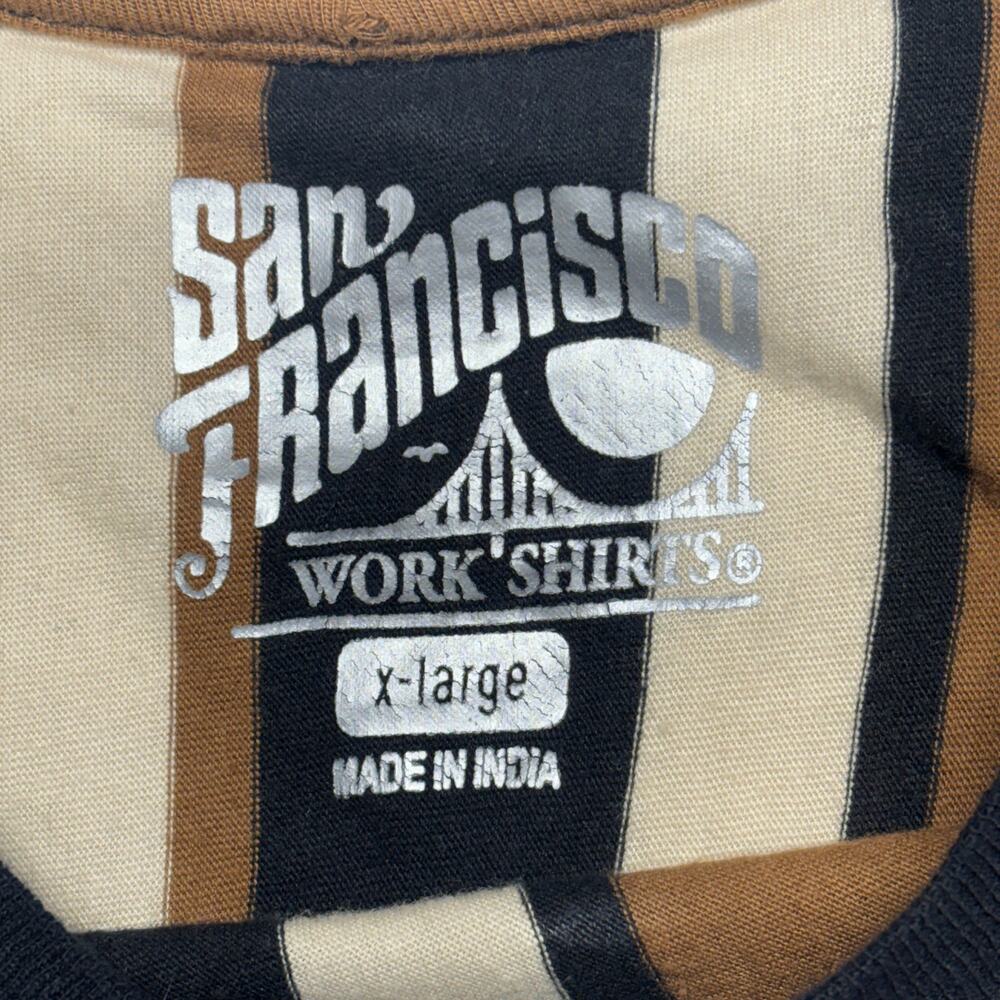 San Francisco Work Shirt XL Brown Black Striped 70s Style Short Sleeve Retro - Picture 3 of 6